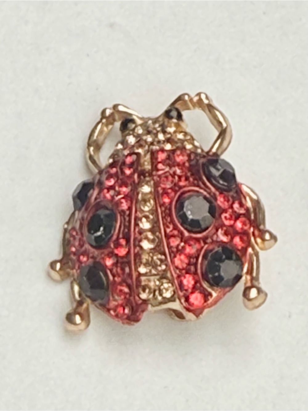 🐞 Good Luck Gold-Tone Red Crystal Ladybug Pin Brooch